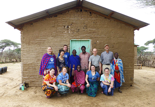 Jon Jensen with students and Maasai